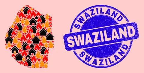 Swaziland Map Collage of Fire and Properties and Distress Swaziland Seal Ilustração Stock
