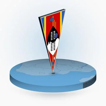 Swaziland map in round isometric style with triangular 3D flag of Swaziland Stock Illustration