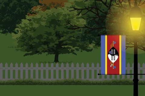 Swaziland Night Trees Lamp Vector Illustration Stock Illustration