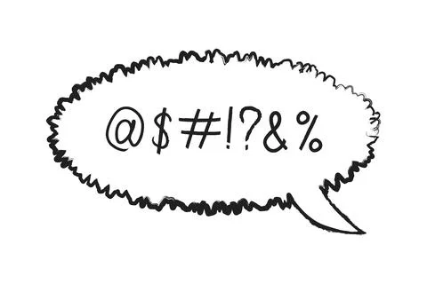 Swear speech bubble in aggressive naive doodle sketch style. Hate message, .. Stock Illustration