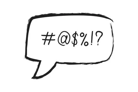 Swear speech bubble in aggressive naive doodle sketch style. Hate message, .. Stock Illustration