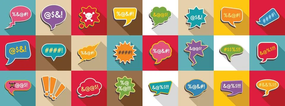 Swear speech bubble icons set. Swearing speech bubbles with curse words and.. Stock Illustration
