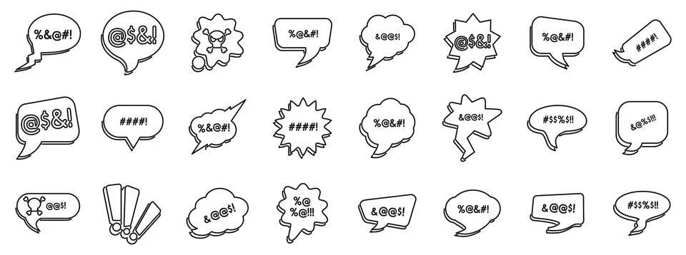 Swear speech bubble icons set. Different speech bubbles are expressing nega.. Stock Illustration