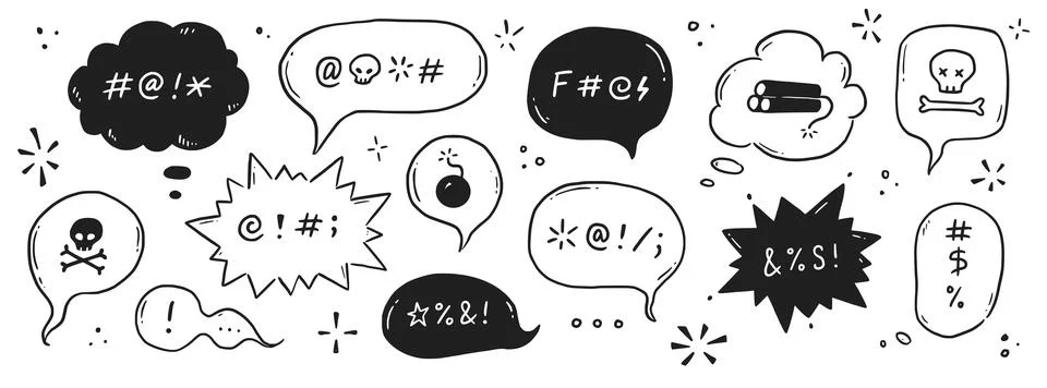 Swear word speech bubble set. Curse, rude, swear word for angry, bad, negative Stock Illustration