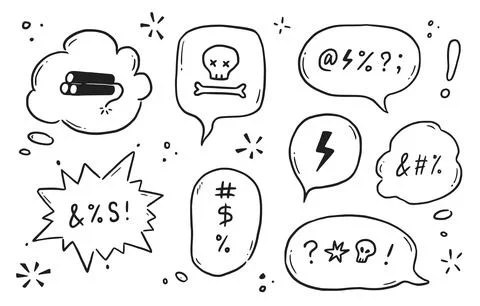 Swear word speech bubble set. Curse, rude, swear word for angry, bad, negative Stock Illustration