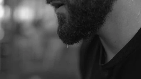 Sweat drips from the beard of a man after workout Stock Footage 73136195