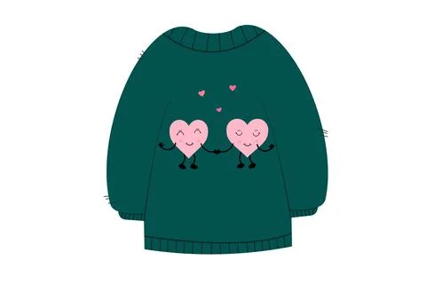 A sweater with a pattern of two cute hearts in the style of kawaii. Hand-draw Stock Illustration