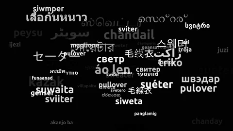 Sweater Translated in 66 Worldwide Languages Endless Looping 3d Zooming Wordc Video stock 145208977