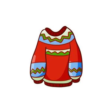 Sweater. Warm woolen pullover. Red, green and blue Christmas pattern Stock-Illustration