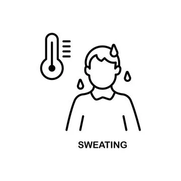 Sweating flat line icon. Vector illustration anxiety person and high temper.. Stock Illustration