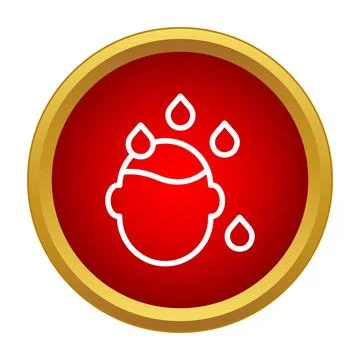 Sweating head with red drops on round button Stock Illustration