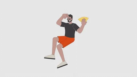 Sweating man cooling himself with handheld fan 2D character animation Stock Footage 295943228