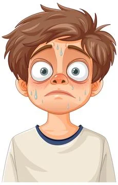 Sweaty Boy with Anxious Expression Stock Illustration