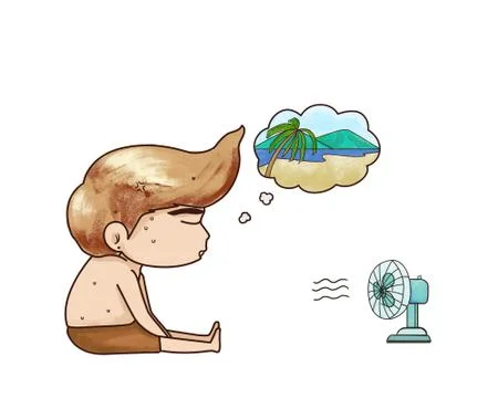 Sweaty boy due to summer temperatures Stock Illustration