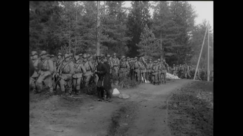 SWEDEN - 1910s - Officials inspect conscripts in uniform before sending them Stock Footage 322762078