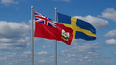Sweden and The Bermudas flags Stock Footage 288120547