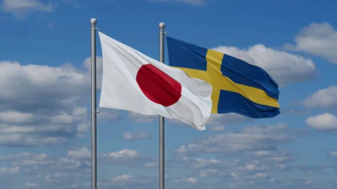 Sweden and Japan flags Stock Footage 279325188