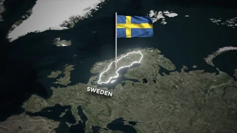 Sweden Border Map Animation with 3D Waving of Sweden National Flag on World Map Video stock 330960428