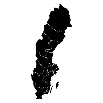 Sweden borders map. Black Sweden silhouette with dashed regional borders ve.. Stock Illustration