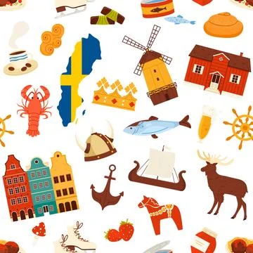 Sweden Culture Seamless Pattern Vector Design Illustrazione stock