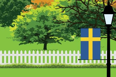Sweden Day Trees Lamp Vector Illustration Stock Illustration