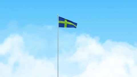 Sweden Flag 3D Render Animation Waving on Pole with Blue Sky Stock-Footage 332959685