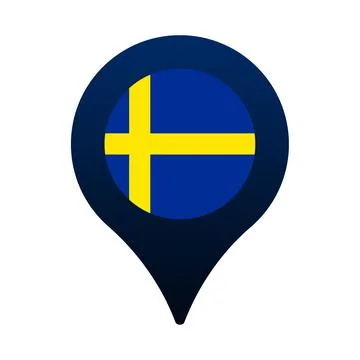 Sweden flag and map pointer icon. National flag location icon vector design,  Stock Illustration
