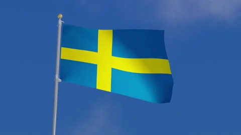 Sweden flag attached to a pole and flying in the wind CG Stock Footage 136682885