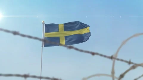 Sweden flag behind border Video stock 137438864