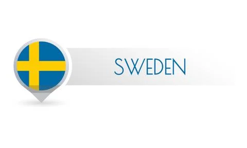 Sweden flag. Circle flag button in the map marker shape. Swedish country icon 스톡 일러스트