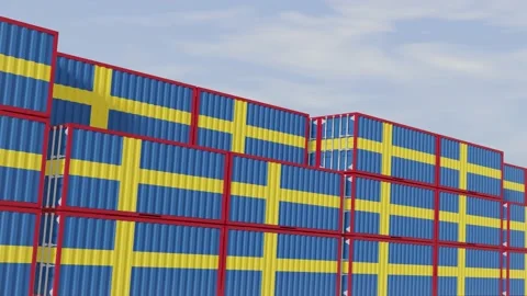 Sweden flag containers are located at the container terminal. Stock Footage 155459624