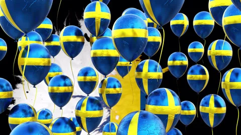 Sweden Flag On The Flying Balloons With Background Stock Footage 314650989