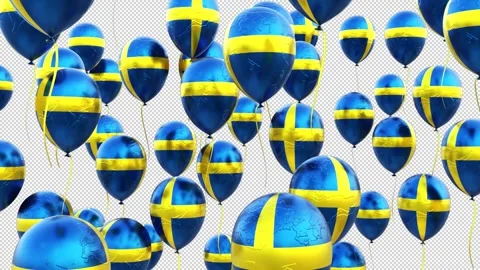 Sweden Flag On The Flying Balloons Stock Footage 314671516