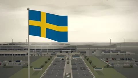 Sweden Flag Flying Over Data Center Technology Campus seamless loop Vidéo 344854247