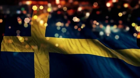 Sweden Flag Light Night Bokeh Abstract Loop Animation 4K Stock Footage 47672303