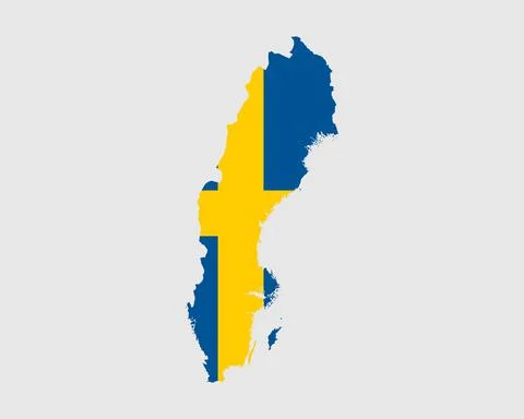 Sweden Flag Map. Map of the Kingdom of Sweden with the Swedish country banner Stock Illustration