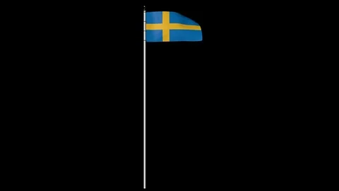 Sweden Flag on Pole with Alpha Channel Video stock 87318706