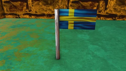 Sweden Flag Post - Orbiting Shot Stock Footage 271012740