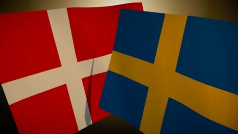 Sweden Flag Rippling In Front Of Denmark With Its Shadow Sweeping The Cloth 스톡 동영상 344705856