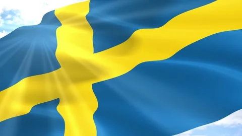 Sweden Flag Seamless Loop 4k 60fps on Sky Background Stock Footage 341552290