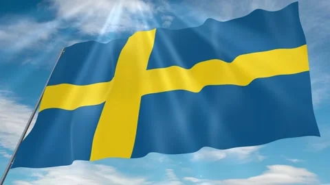 Sweden Flag Seamless Loop 4k 60fps on Sky Background Stock Footage 341767141