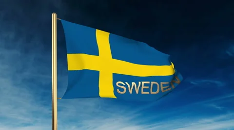 Sweden flag slider style with title. Waving in the wind with cloud background Stock-Footage 47986016