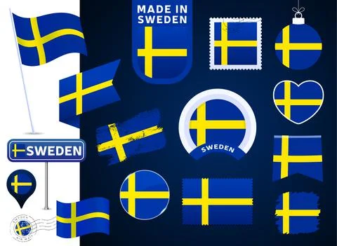 Sweden flag vector collection. big set of national flag design elements in di Stock Illustration