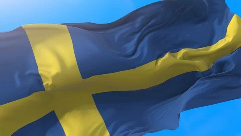 Sweden flag video waving in wind 4K. Realistic Scandinavian background. Stock Footage