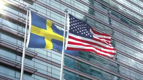 Sweden Flag VS Flag of USA Stock Footage 343389610