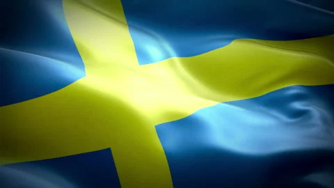 Sweden Flag Wave Loop waving in wind. Realistic Swedish Flag background Stock Footage 97699584