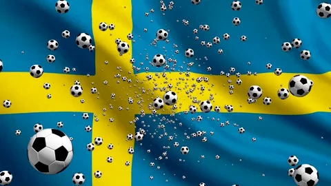 Sweden Flag Waving Background with Spinning Soccer Balls Loop Stock Footage 335619488