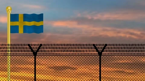 Sweden flag waving on defence border Stock Footage 228238003