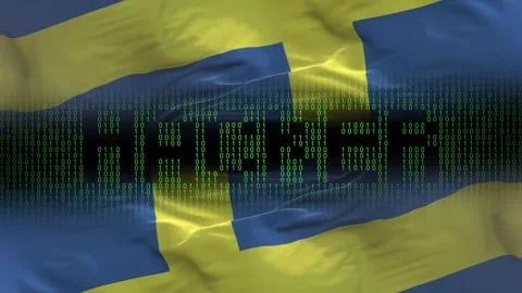 Sweden flag - Waving flag on matrix binary code background Video stock 321420622