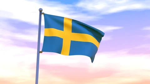 Sweden Flag waving in the high wind Stock Footage 155459126